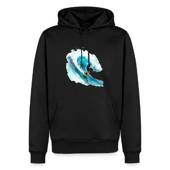 Surfer beim Reiten einer großen Welle in einer 2D- - Männer Premium Bio Hoodie - Schwarz - Vorne - Nico (187cm)