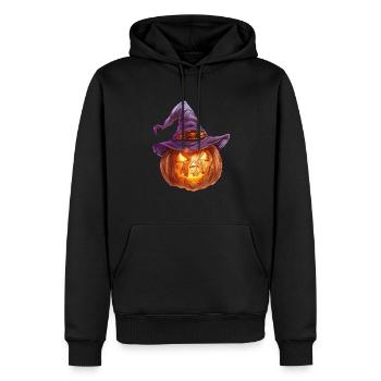 Unheimliche Kürbislaterne mit Hexenhut - Männer Premium Bio Hoodie - Schwarz - Vorne - Nico (187cm)