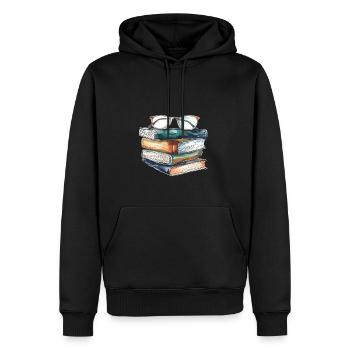Pile de livres classiques avec des lunettes dessus - Sweat à capuche Premium bio Homme - noir - Devant - Nico (187cm)