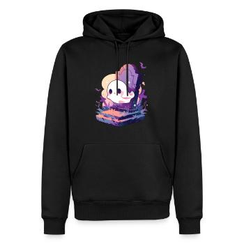 Halloween | Niedlicher Geist spuckt auf Friedhof - Männer Premium Bio Hoodie - Schwarz - Vorne - Nico (187cm)