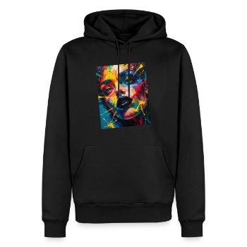 Buntes Frauenporträt mit Spritzern - Männer Premium Bio Hoodie - Schwarz - Vorne - Nico (187cm)