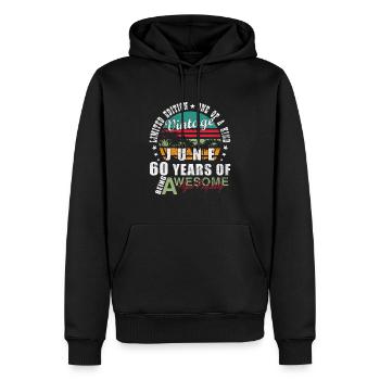 Anniversaire Juin 1965 Juin 1965 Juin 1965 - Sweat à capuche Premium bio Homme - noir - Devant - Nico (187cm)