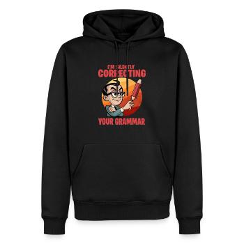 I'm silently correcting your grammar - Men’s Premium Organic Hoodie - black - Front - Nico (187cm)