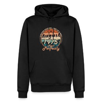 Millésime 1975 août Rétro Cadeau d’anniversaire - Sweat à capuche Premium bio Homme - noir - Devant - Nico (187cm)