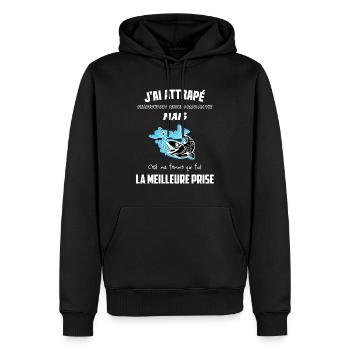 Le pêcheur amoureux - Sweat à capuche Premium bio Homme - noir - Devant - Nico (187cm)