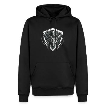 Monochromes Mech-Herz - Männer Premium Bio Hoodie - Schwarz - Vorne - Nico (187cm)