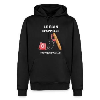 Boulanger le pain t'appelle humour boulangerie - Sweat à capuche Premium bio Homme - noir - Devant - Nico (187cm)