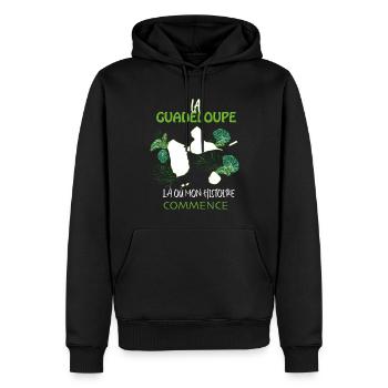 la Guadeloupe C'estmon histoire Citation - Sweat à capuche Premium bio Homme - noir - Devant - Nico (187cm)