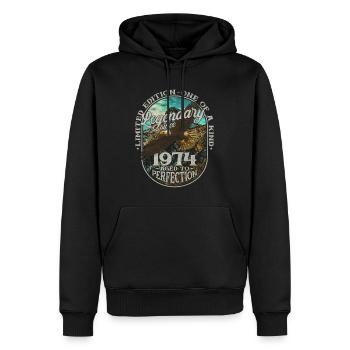 Légendaire depuis 1974 - Sweat à capuche Premium bio Homme - noir - Devant - Nico (187cm)