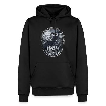 Legendary since 1984 - Men’s Premium Organic Hoodie - black - Front - Nico (187cm)
