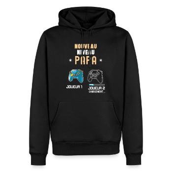 Papa joueur 1 et joueur 2 futur Papa humour - Sweat à capuche Premium bio Homme - noir - Devant - Nico (187cm)