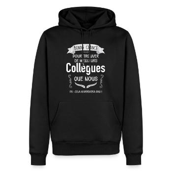 Collegue départ bonne chance - Sweat à capuche Premium bio Homme - noir - Devant - Nico (187cm)