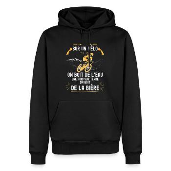 Velo, cycliste eau et bière humour papa, papy - Sweat à capuche Premium bio Homme - noir - Devant - Nico (187cm)