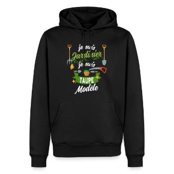 Jardinier et jeux de mots Taupe modele - Sweat à capuche Premium bio Homme - noir - Devant - Nico (187cm)