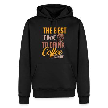 Le meilleur moment pour boire du café maintenant est le café - Sweat à capuche Premium bio Homme - noir - Devant - Nico (187cm)