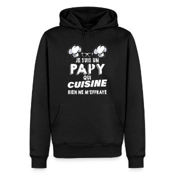 C'est Mon Papy Qui Cuisine Humour Grand Père - Sweat à capuche Premium bio Homme - noir - Devant - Nico (187cm)