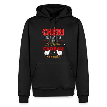 Mon Chéri Ton Cadeau Humour Homme - Sweat à capuche Premium bio Homme - noir - Devant - Nico (187cm)