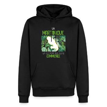 Martinique Mon histoire Martiniquais - Sweat à capuche Premium bio Homme - noir - Devant - Nico (187cm)