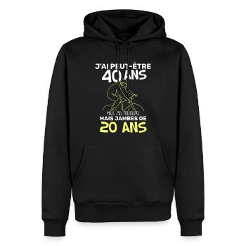 Humour j'ai peut-etre 40 ans Anniversaire Velo - Sweat à capuche Premium bio Homme - noir - Devant - Nico (187cm)