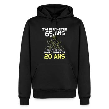 Anniversaire humour j'ai peut-etre 65 ans Velo - Sweat à capuche Premium bio Homme - noir - Devant - Nico (187cm)