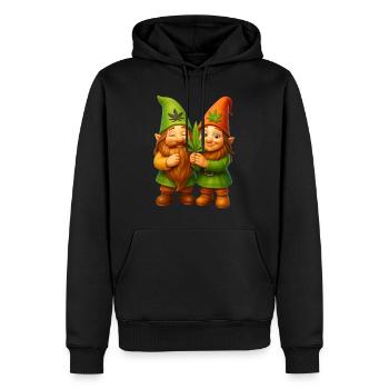 Knuffiges Zwergenpaar mit Cannabisblatt - Weed - Männer Premium Bio Hoodie - Schwarz - Vorne - Nico (187cm)