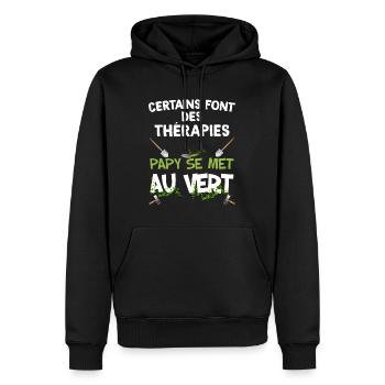 Papy Thérapie Au Vert Humour Homme Jardin - Sweat à capuche Premium bio Homme - noir - Devant - Nico (187cm)