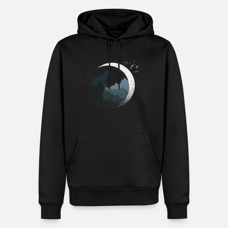 Der Wolf im Vollmond - Männer Premium Bio Hoodie - Schwarz