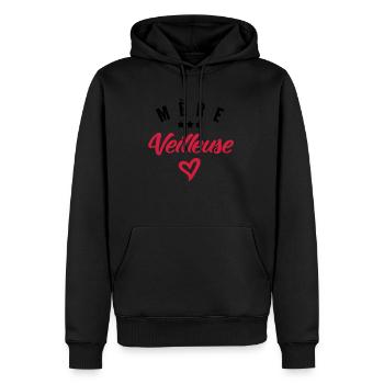 mère veilleuse - cadeau humour maman - Sweat à capuche Premium bio Homme - noir - Devant - Nico (187cm)