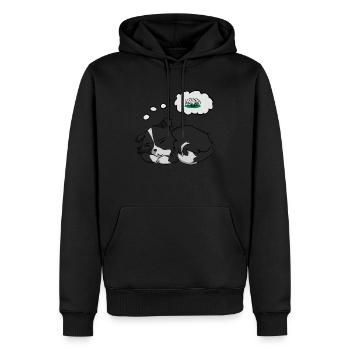 A cute border collie puppy who dreams of sheep. - Men’s Premium Organic Hoodie - black - Front - Nico (187cm)