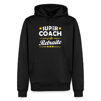 super coach à la retraite - Sweat à capuche Premium bio Homme - noir - Devant - Nico (187cm)