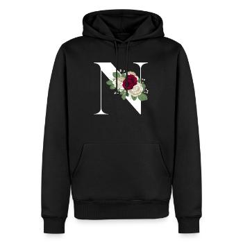 lettre N fleuris - Sweat à capuche Premium bio Homme - noir - Devant - Nico (187cm)