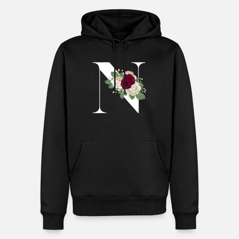 lettre N fleuris - Sweat à capuche Premium bio Homme - noir