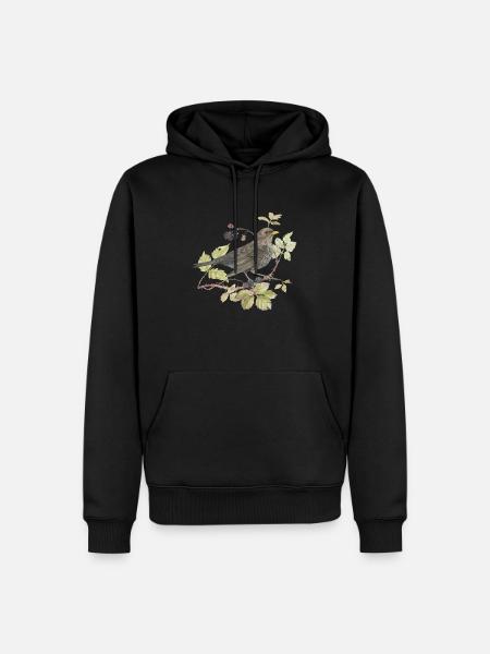Merle sur branche Dessin à l’aquarelle aimant - Sweat à capuche Premium bio Homme - noir