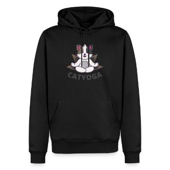 CATYOGA - Internationaler Tag des Yoga 2022 - Männer Premium Bio Hoodie - Schwarz - Vorne - Nico (187cm)