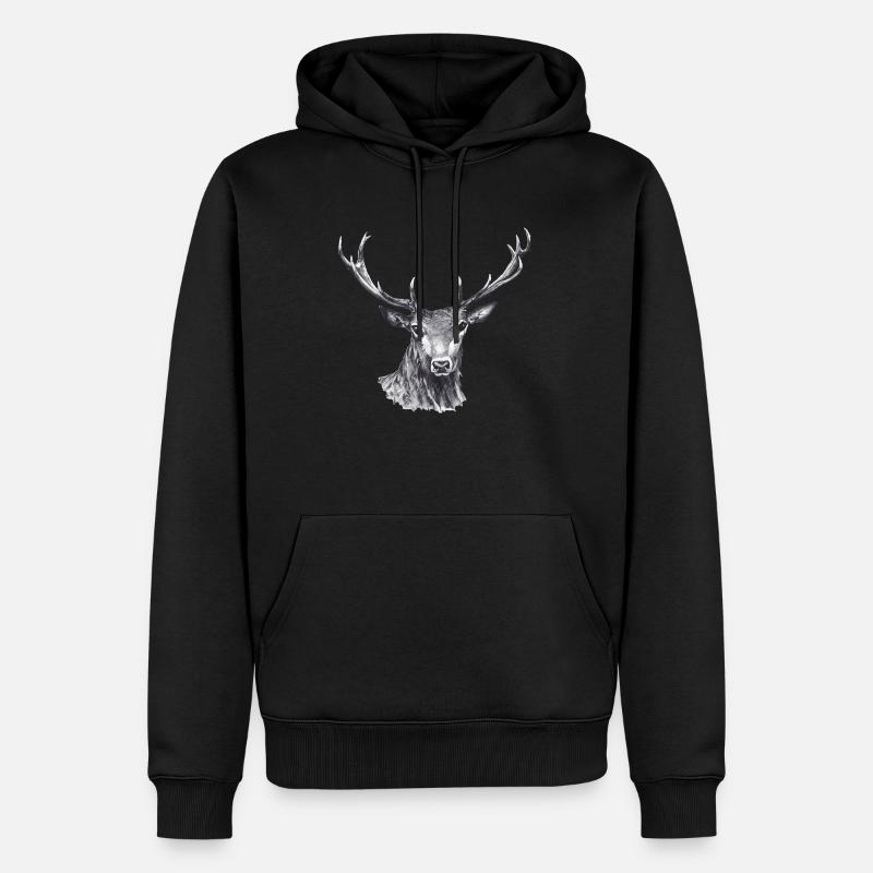 Hirsch - Männer Premium Bio Hoodie - Schwarz