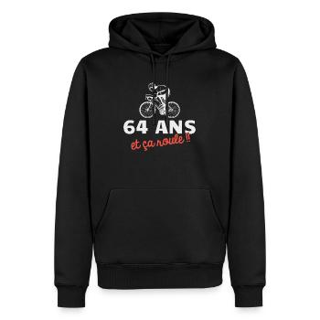 64 ans et ça roule Cyclisme Vélo - Sweat à capuche Premium bio Homme - noir - Devant - Nico (187cm)