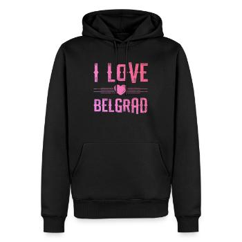 J’aime Belgrade - Sweat à capuche Premium bio Homme - noir - Devant - Nico (187cm)