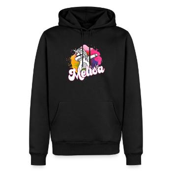 MELISA - Beau nom avec dabbing licorne - Sweat à capuche Premium bio Homme - noir - Devant - Nico (187cm)