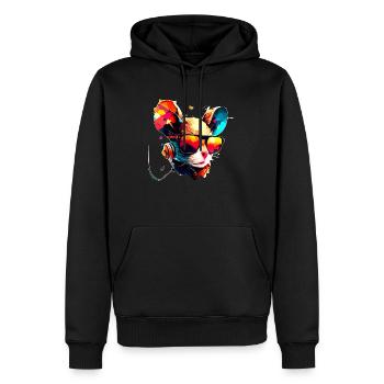 Rave und Techno Maus mit Cooler Sonnenbrille - Männer Premium Bio Hoodie - Schwarz - Vorne - Nico (187cm)