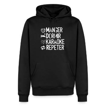 karaoke - karaoké - drôle - humour - Sweat à capuche Premium bio Homme - noir - Devant - Nico (187cm)