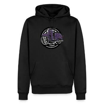 Hirondelle (violet) // Illustration - Sweat à capuche Premium bio Homme - noir - Devant - Nico (187cm)