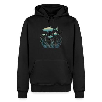 Small school of fish (art, nature, design) - Men’s Premium Organic Hoodie - black - Front - Nico (187cm)