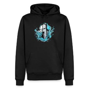 Jerko, der audiophile Delphin - Männer Premium Bio Hoodie - Schwarz - Vorne - Nico (187cm)