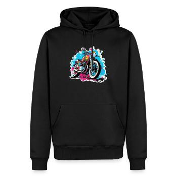 moto vintage style retro - graffiti - Sweat à capuche Premium bio Homme - noir - Devant - Nico (187cm)