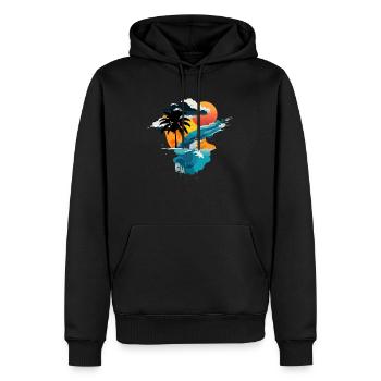 Sonnenuntergang am Meer - Sonne, Meer und Palme - Männer Premium Bio Hoodie - Schwarz - Vorne - Nico (187cm)