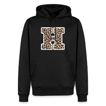 lettre H motif léopard -idée cadeau d’anniversaire - Sweat à capuche Premium bio Homme - noir - Devant - Nico (187cm)