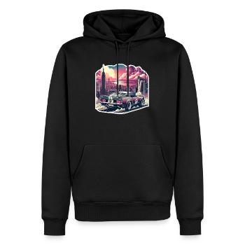 voiture vintage americaine et sportive - Sweat à capuche Premium bio Homme - noir - Devant - Nico (187cm)