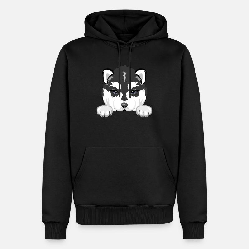 Chiot husky qui regarde - Sweat à capuche Premium bio Homme - noir