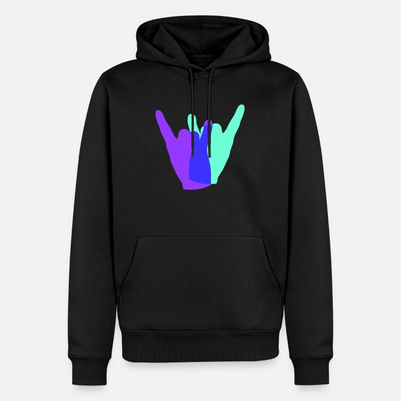 Deux Heavy Metal Hard Rock Cornes Doigt Geste de la Main - Sweat à capuche Premium bio Homme - noir