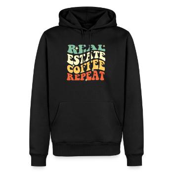 Real Estate Coffee Repeat - Realtor Humor - Men’s Premium Organic Hoodie - black - Front - Nico (187cm)